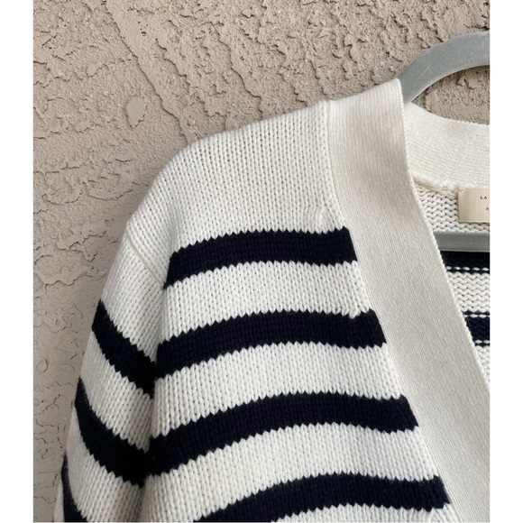 SEZANE BLOGGER Classic Navy Ecru Striped Wilson Cardigan Preppy Knit Sweater XXS - Picture 12 of 17